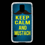 Coque Samsung Galaxy S5 Keep Calm and Mustach Bleu