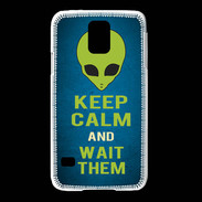 Coque Samsung Galaxy S5 Keep Calm and Wait Alien Bleu