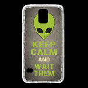 Coque Samsung Galaxy S5 Keep Calm and Wait Alien Gris