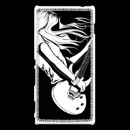 Coque Sony Xperia M2 Musicienne guitare électrique en noir et blanc