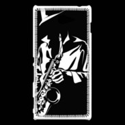 Coque Sony Xperia M2 Saxophoniste en noir et blanc