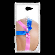 Coque Sony Xperia M2 Femme enceinte avec ruban bleu et rose