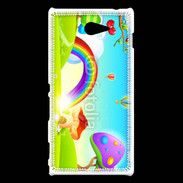 Coque Sony Xperia M2 Cartoon nature et arc en ciel