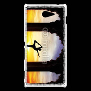 Coque Sony Xperia M2 Danseuse yoga temple couché de soleil