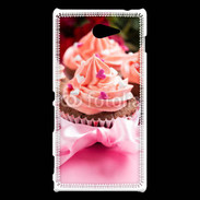 Coque Sony Xperia M2 Cupcake et ruban rose