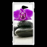 Coque Sony Xperia M2 Orchidée violette sur galet noir