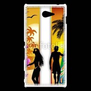 Coque Sony Xperia M2 Surfer et fille sur la plage