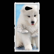 Coque Sony Xperia M2 Chien blanc et paire de chaussons