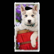 Coque Sony Xperia M2 Portrait chiot Husky de Sibérie 1