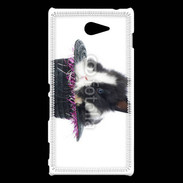 Coque Sony Xperia M2 Lapin noir et blanc dans un chapeau