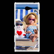 Coque Sony Xperia M2 Petite fille avec bonhomme de neige a la plage