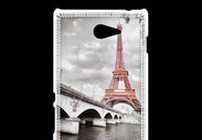 Coque Sony Xperia M2 Tour Eiffel rouge sur fond en noir et blanc