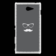 Coque Sony Xperia M2 moustache gris & blanc