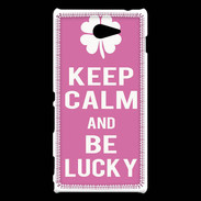 Coque Sony Xperia M2 Keep Calm Be Lucky Rose