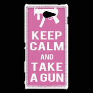 Coque Sony Xperia M2 Keep Calm Take a gun Rose