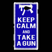 Coque Sony Xperia M2 Keep Calm Take a gun Bleu