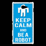 Coque Sony Xperia M2 Keep Calm Be a Robot Cyan