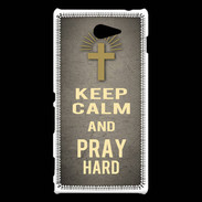 Coque Sony Xperia M2 Keep Calm and Pray Christian Gris