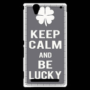 Coque Sony Xperia T2 Ultra Keep Calm Be lucky Gris