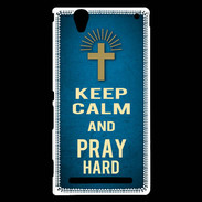 Coque Sony Xperia T2 Ultra Keep Calm and Pray Christian Bleu