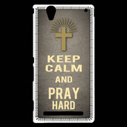 Coque Sony Xperia T2 Ultra Keep Calm and Pray Christian Gris