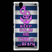 Coque Sony Xperia T2 Ultra Keep Calm and Think Beach Bleu