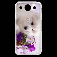 Coque LG G Pro Chiot blanc et fleur violette