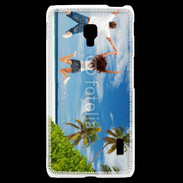 Coque LG F6 Couple sautant devant la mer