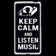 Coque LG F6 Keep Calm Listen music Noir