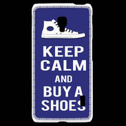 Coque LG F6 Keep Calm Buy Shoes Bleu