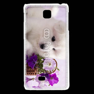Coque LG F5 Chiot blanc et fleur violette