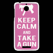 Coque HTC Desire 510 Keep Calm Take a gun Rose
