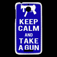 Coque HTC Desire 510 Keep Calm Take a gun Bleu