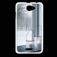 Coque HTC Desire 516 paysage hiver deux lanternes