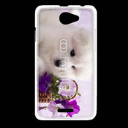 Coque HTC Desire 516 Chiot blanc et fleur violette