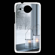 Coque HTC Desire 601 paysage hiver deux lanternes