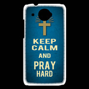 Coque HTC Desire 601 Keep Calm and Pray Christian Bleu