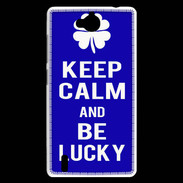 Coque Huawei Ascend G740 Keep Calm Be lucky Bleu