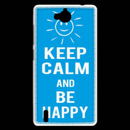 Coque Huawei Ascend G740 Keep Calm Be Happy Cyan