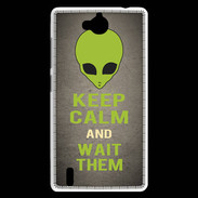 Coque Huawei Ascend G740 Keep Calm and Wait Alien Gris