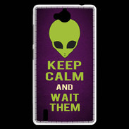 Coque Huawei Ascend G740 Keep Calm and Wait Alien Violet