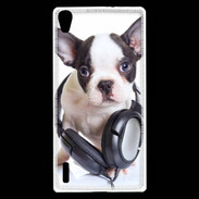 Coque Huawei Ascend P7 Bulldog français avec casque de musique