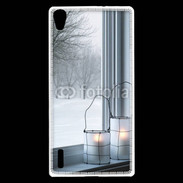 Coque Huawei Ascend P7 paysage hiver deux lanternes