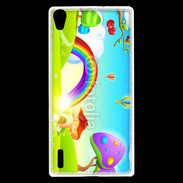 Coque Huawei Ascend P7 Cartoon nature et arc en ciel