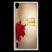 Coque Huawei Ascend P7 Coupe de champagne, roses rouges