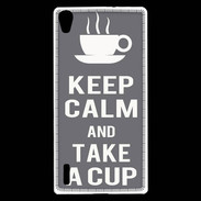 Coque Huawei Ascend P7 Keep Calm Take a cup Gris