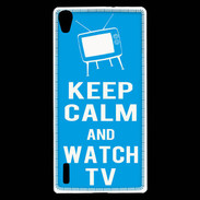 Coque Huawei Ascend P7 Keep Calm Watch TV Cyan