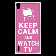 Coque Huawei Ascend P7 Keep Calm Watch TV Rose