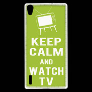 Coque Huawei Ascend P7 Keep Calm Watch TV Vert pomme