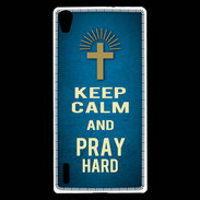 Coque Huawei Ascend P7 Keep Calm and Pray Christian Bleu